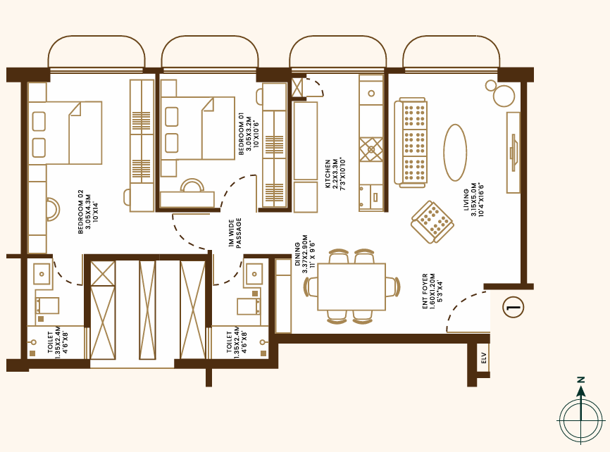 2 BHK Floor Plan